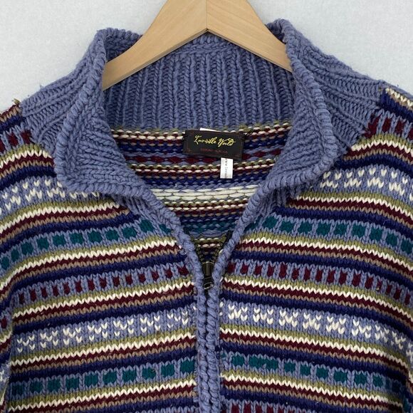 INVISIBLE WORLD Cardigan Mens Adult S Wool Chunky Nordic Striped Full Zip Blue - Picture 5 of 13